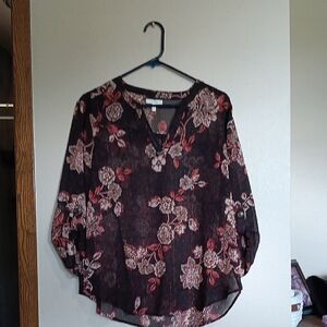 Floral Women's Top - Black and Accent of Rust